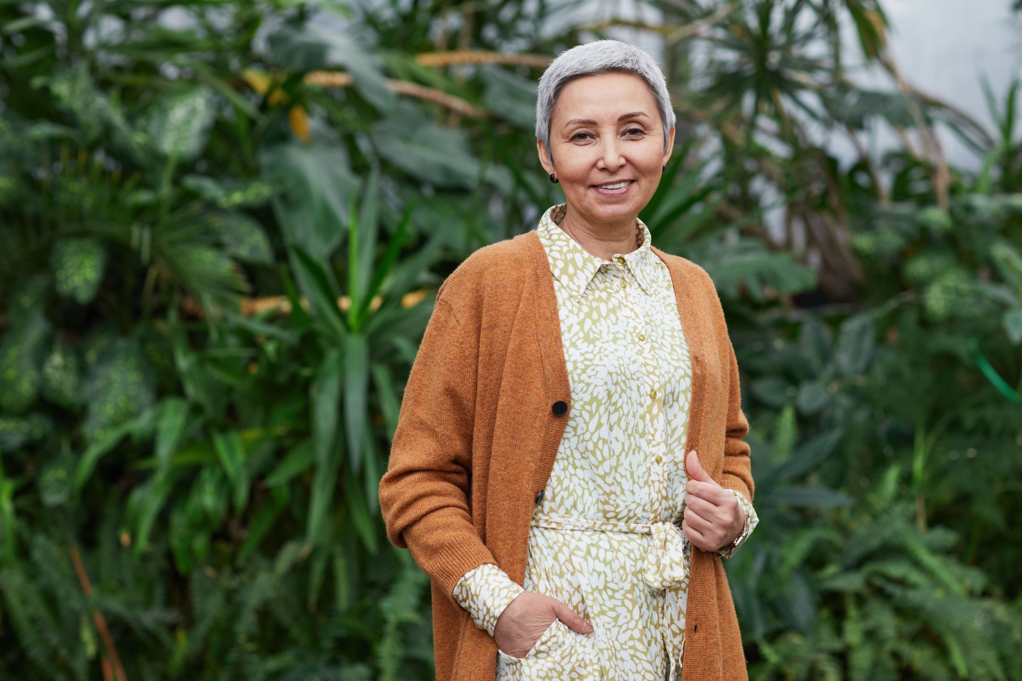 An older woman smiling at home